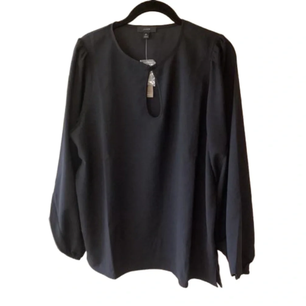 NEW J. Crew Tall Black Puff-Sleeve Satin-Back Crepe Top MT